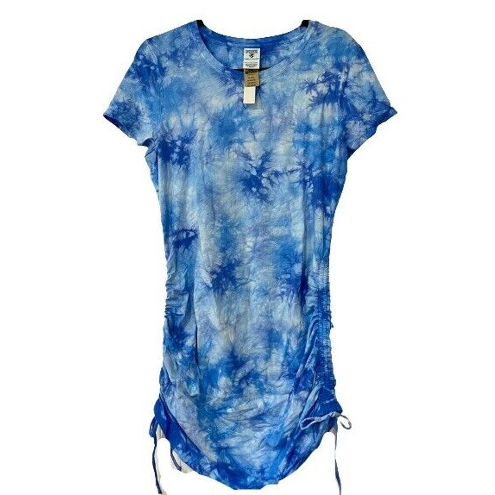 Victorias Secret PINK Ruched Side T-Shirt Dress Size XL Tie Dye Sky Blue NEW VS